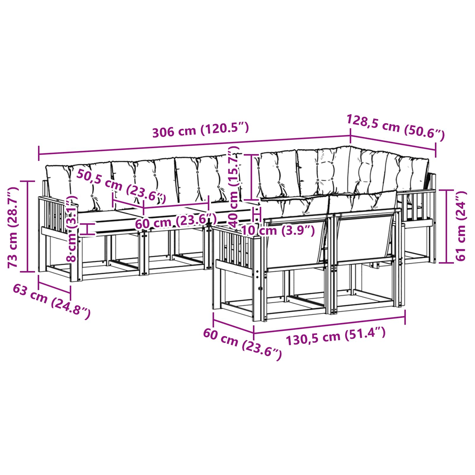 Set de canapele de exterior cu pernă 8 pcs Natural și Crem GartenMobel Dekor