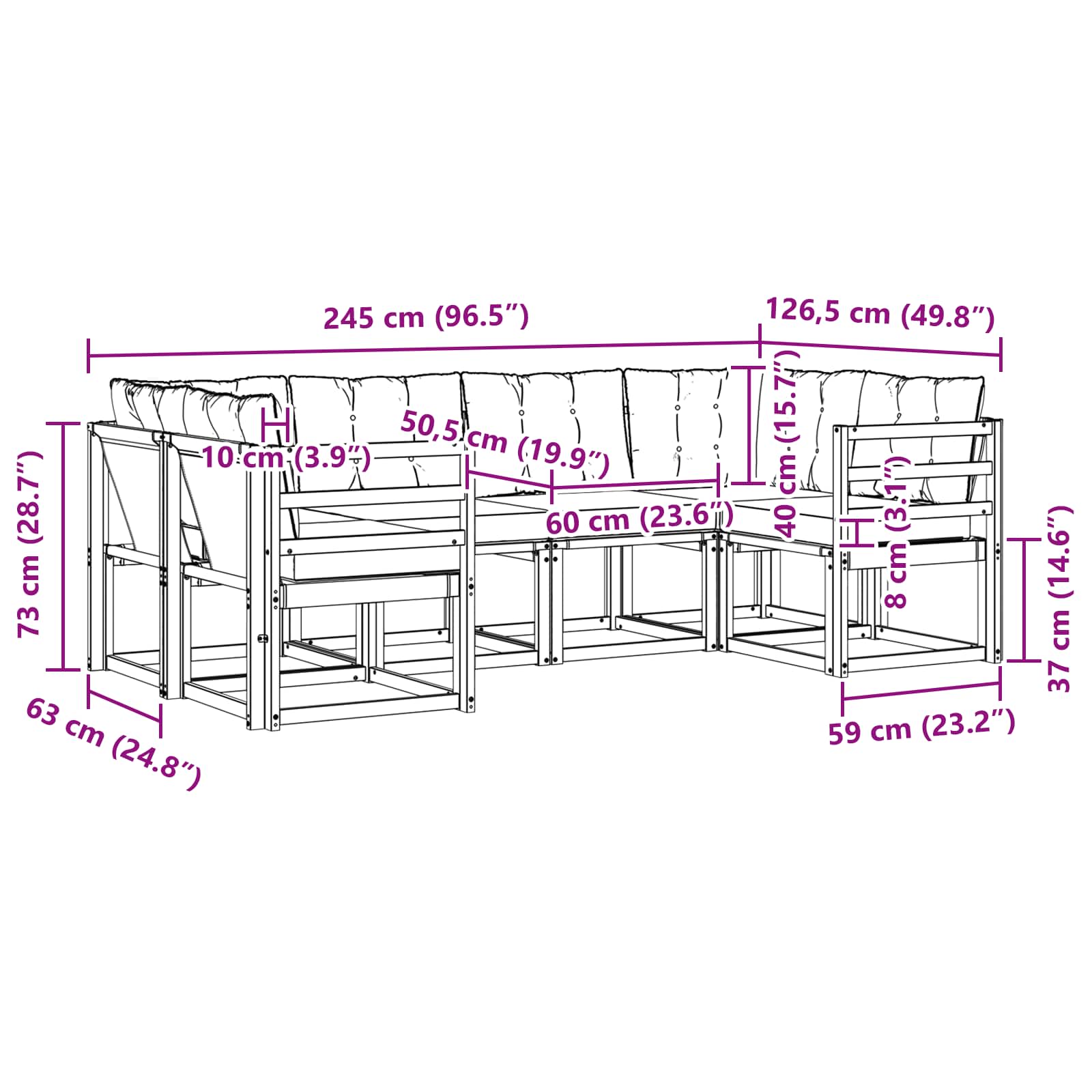 Set de canapele de exterior cu pernă 6 pcs Natural și Crem GartenMobel Dekor