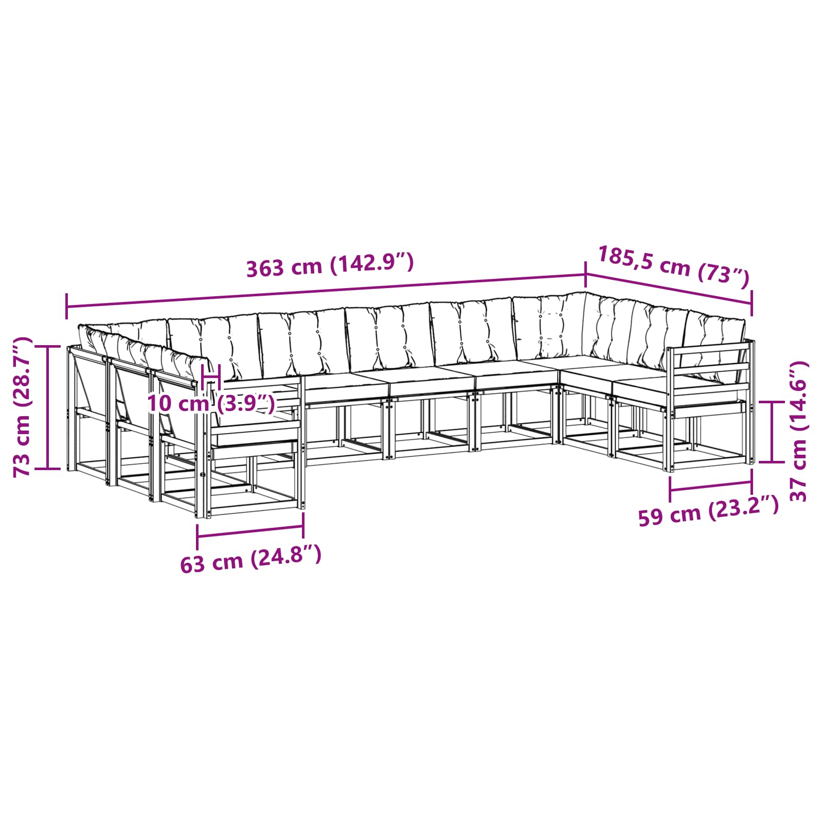 Set de canapele de exterior cu pernă 10 pcs Natural și Negru GartenMobel Dekor