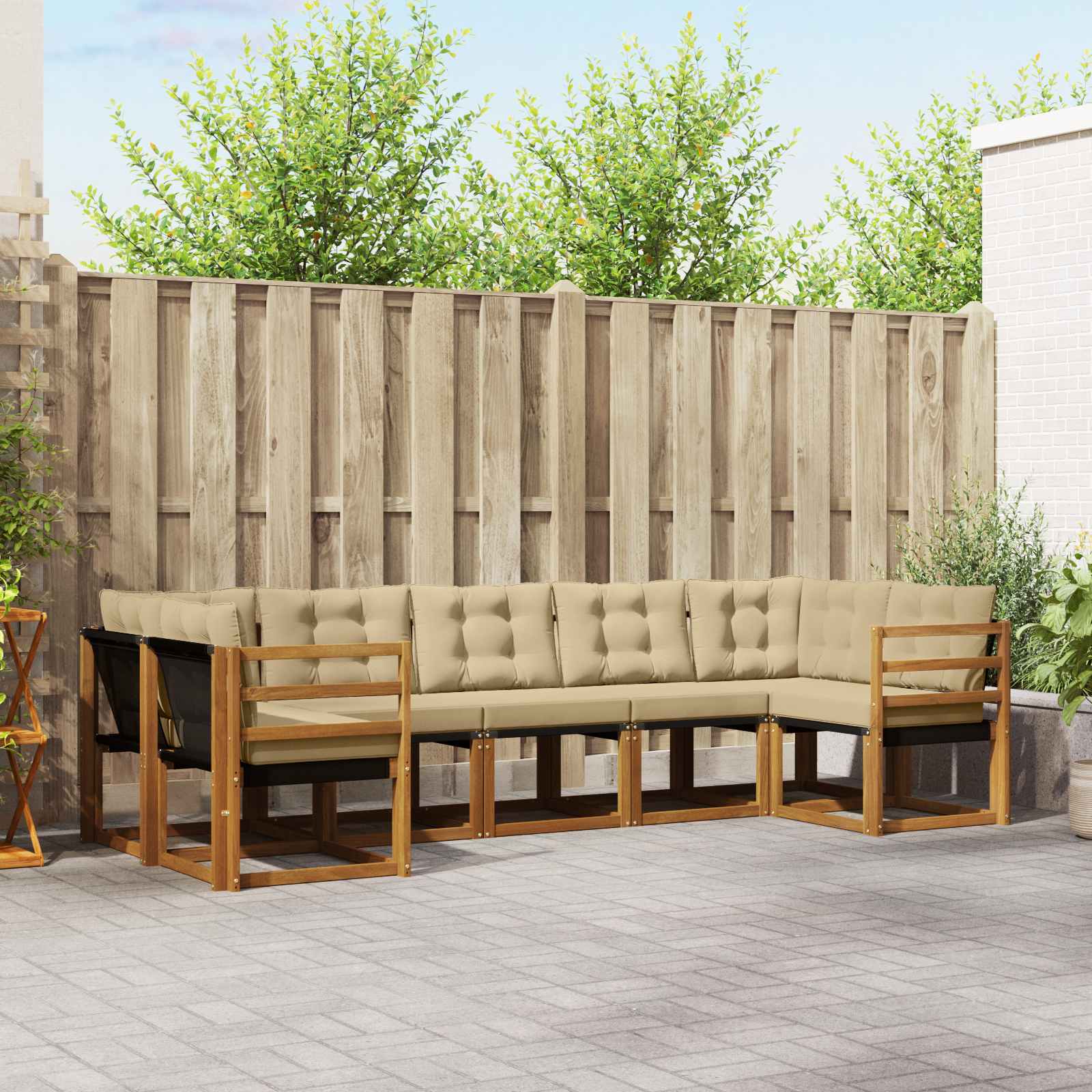 Set de canapele de exterior cu pernă 7 pcs Natural și Bej GartenMobel Dekor