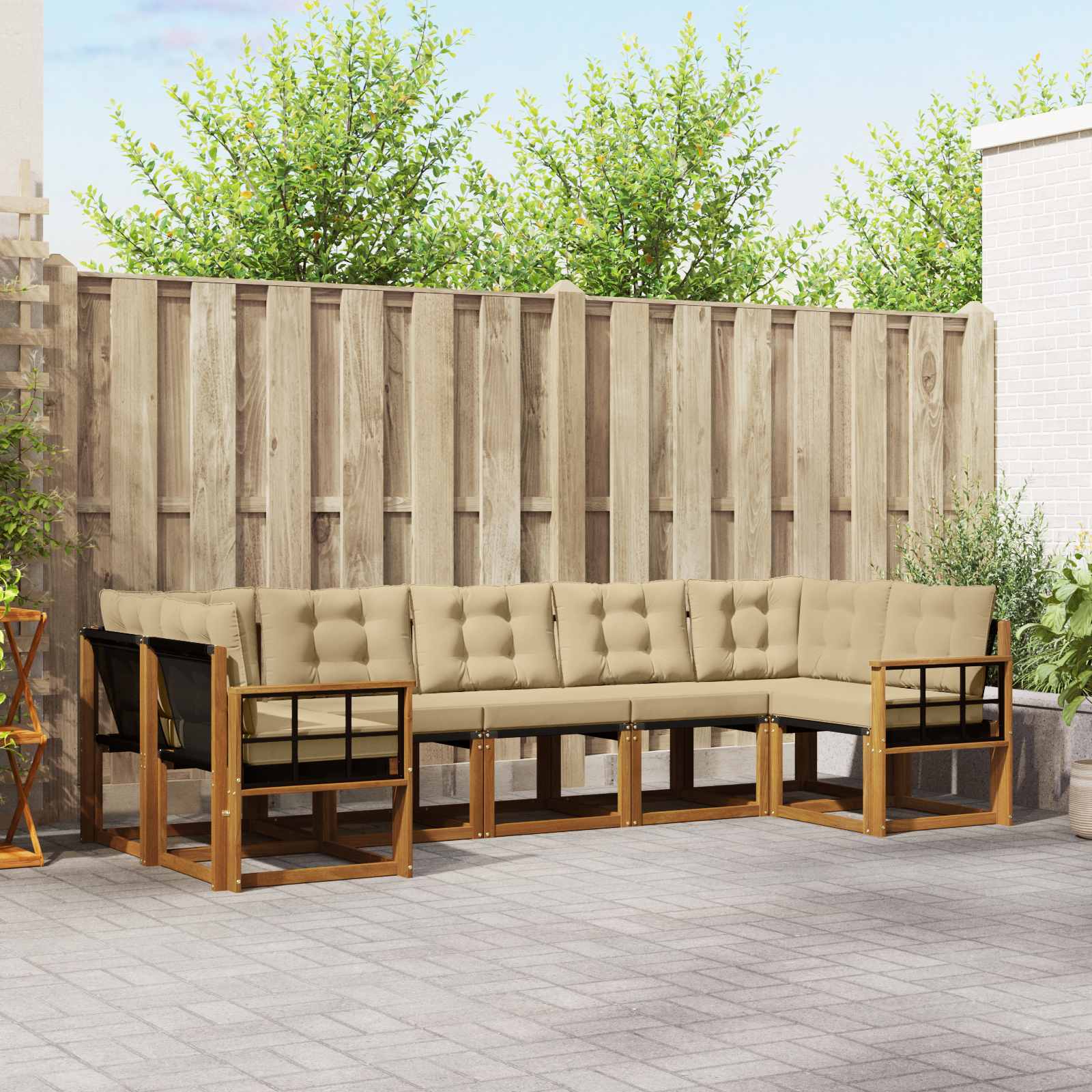 Set de canapele de exterior cu pernă 7 pcs Natural și Bej GartenMobel Dekor