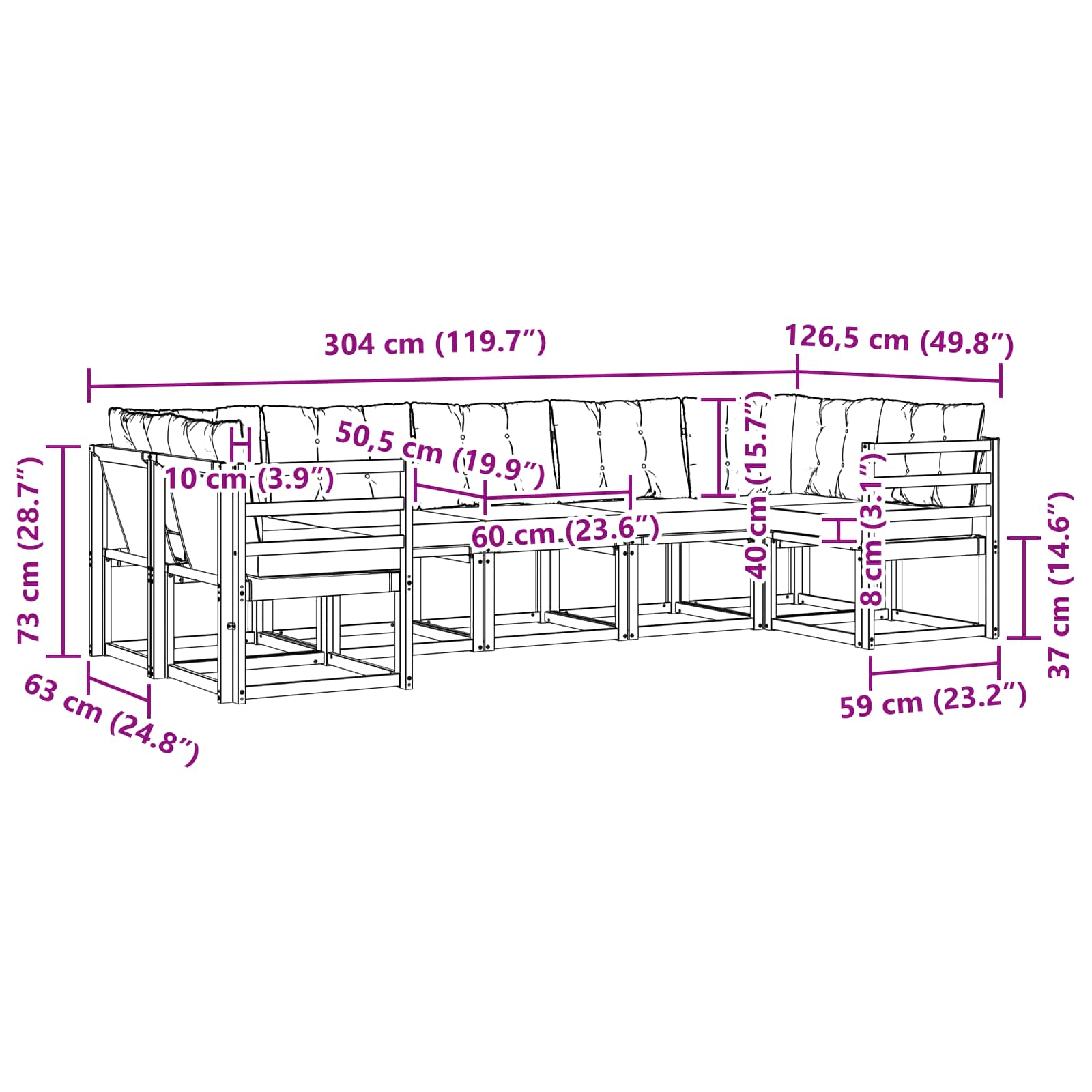 Set de canapele de exterior cu pernă 7 pcs Natural și Bej GartenMobel Dekor