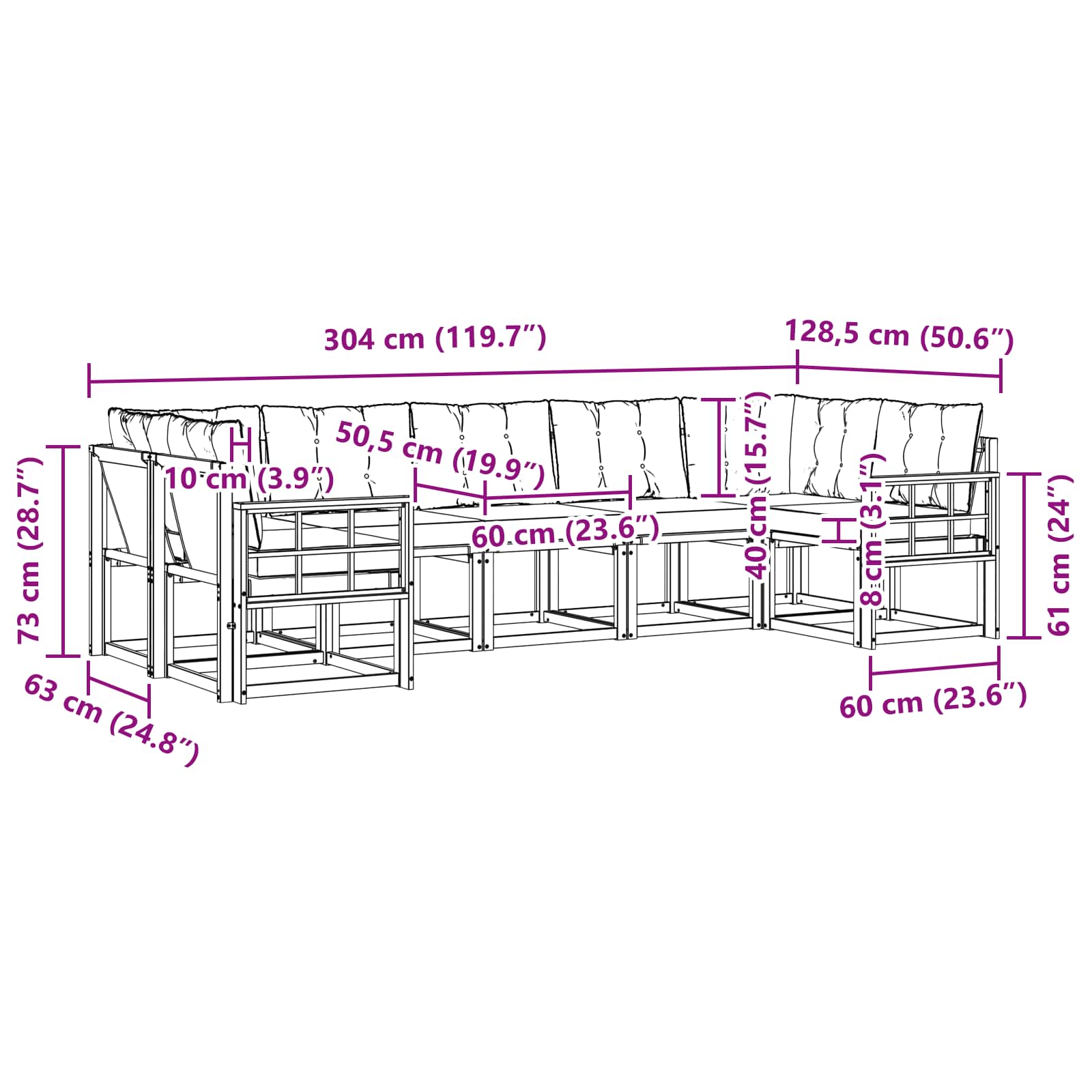 Set de canapele de exterior cu pernă 7 pcs Natural și Bej GartenMobel Dekor