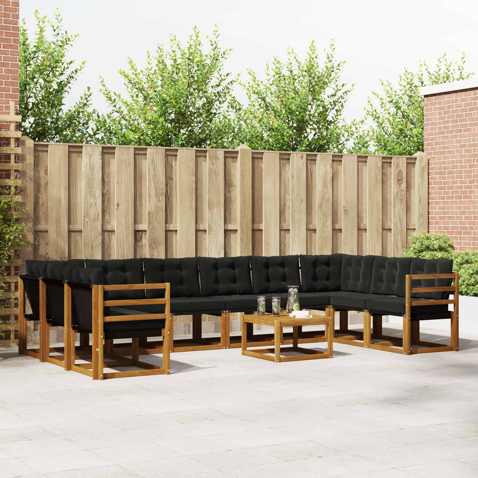 Set de canapele de exterior cu pernă 11 pcs Natural și Negru GartenMobel Dekor