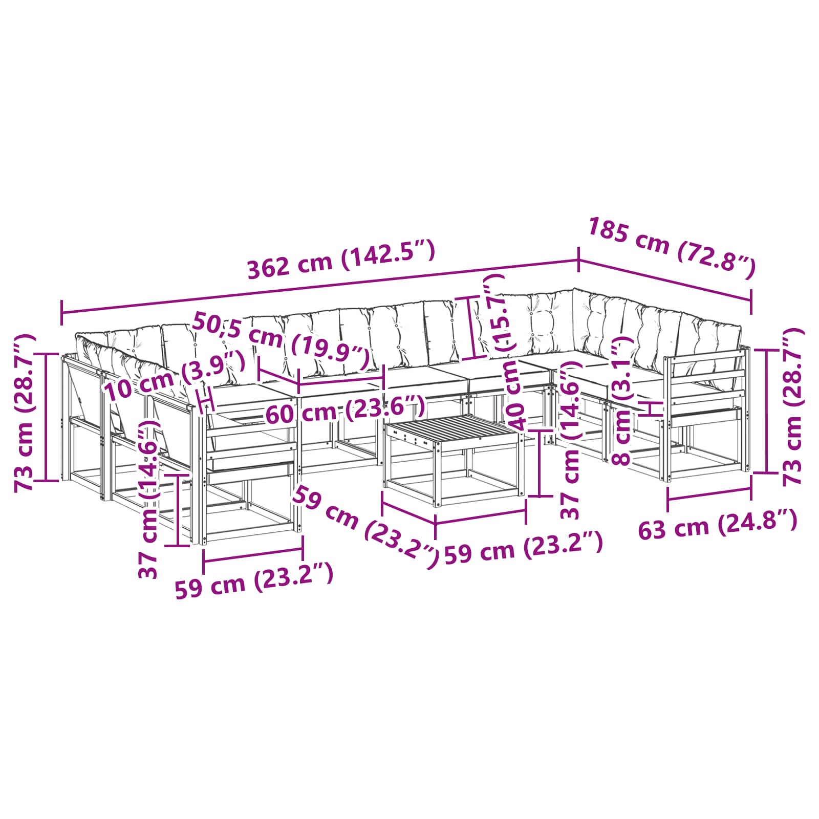 Set de canapele de exterior cu pernă 11 pcs Natural și Negru GartenMobel Dekor