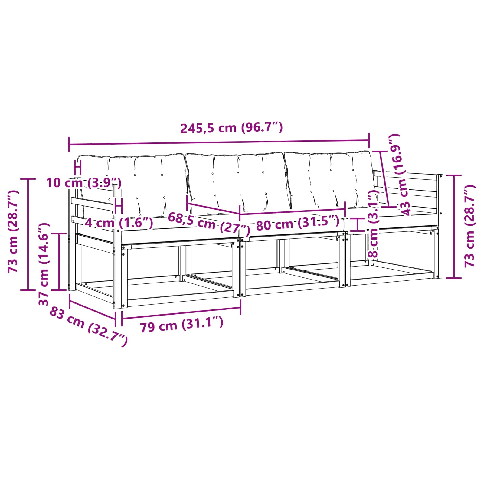 Set de canapele de exterior cu pernă 3 pcs Natural și Crem GartenMobel Dekor