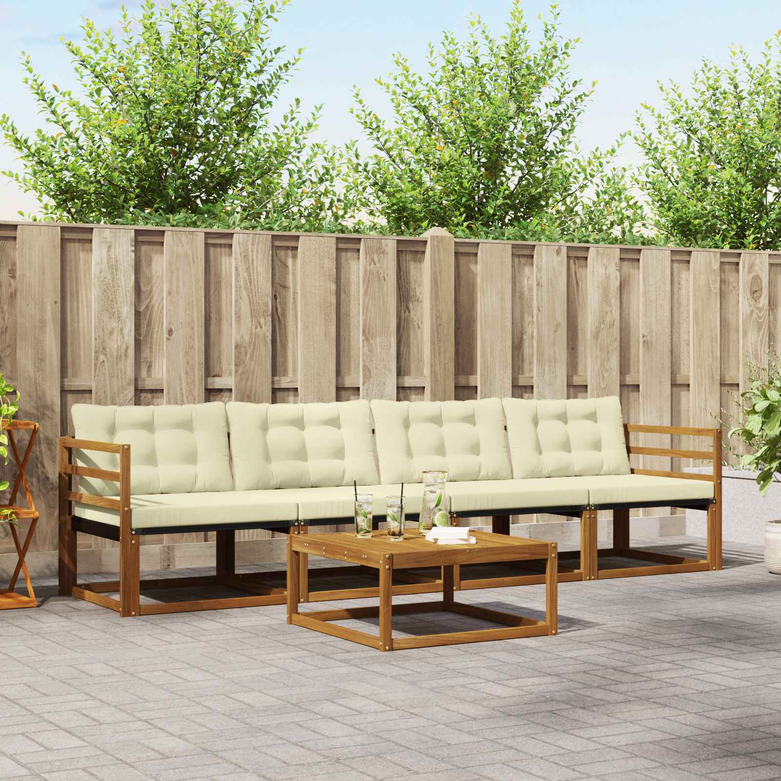 Set de canapele de exterior cu pernă 5 pcs Natural și Crem GartenMobel Dekor