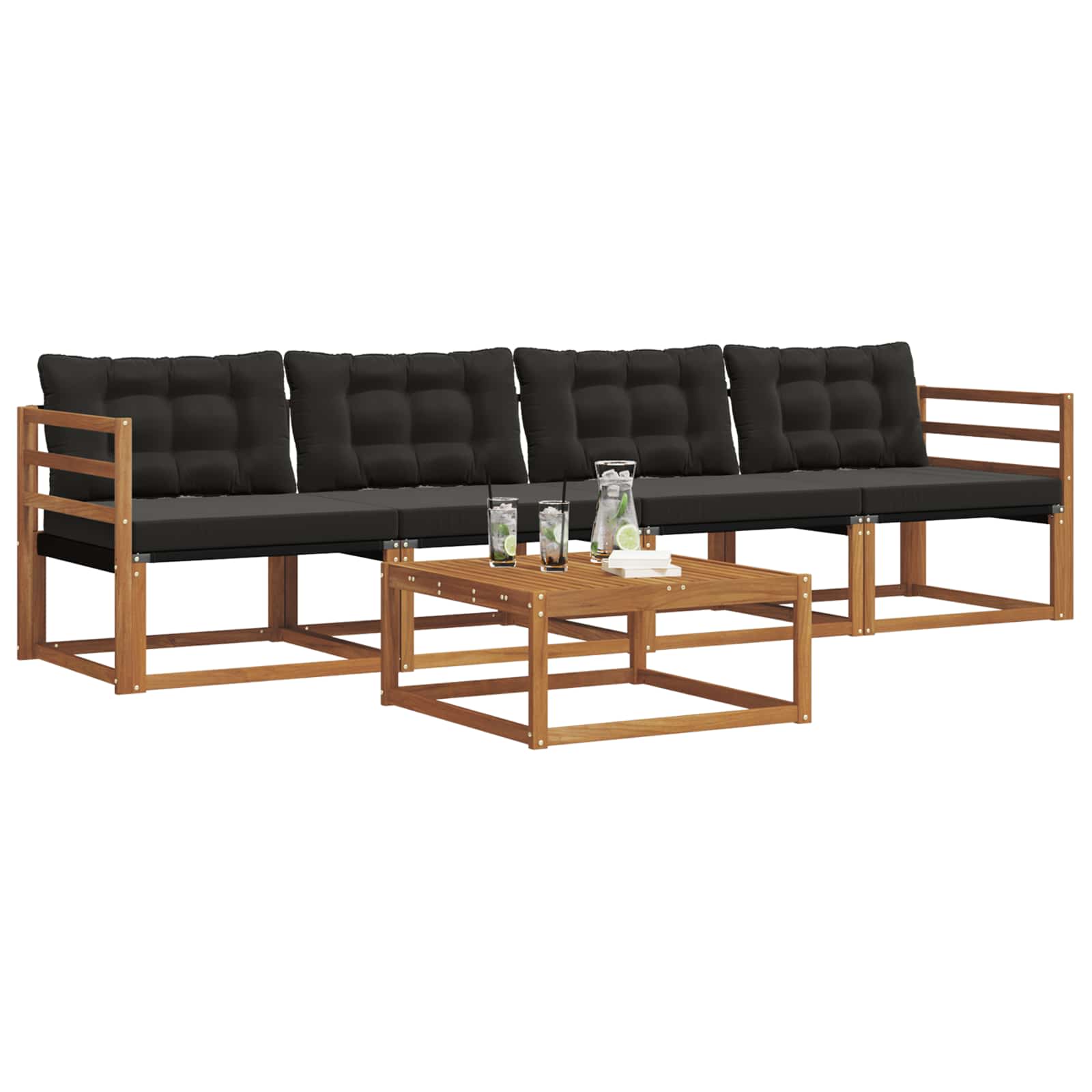 Set de canapele de exterior cu pernă 5 pcs Natural și Negru GartenMobel Dekor