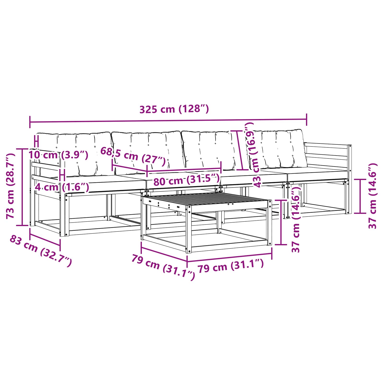 Set de canapele de exterior cu pernă 5 pcs Natural și Negru GartenMobel Dekor