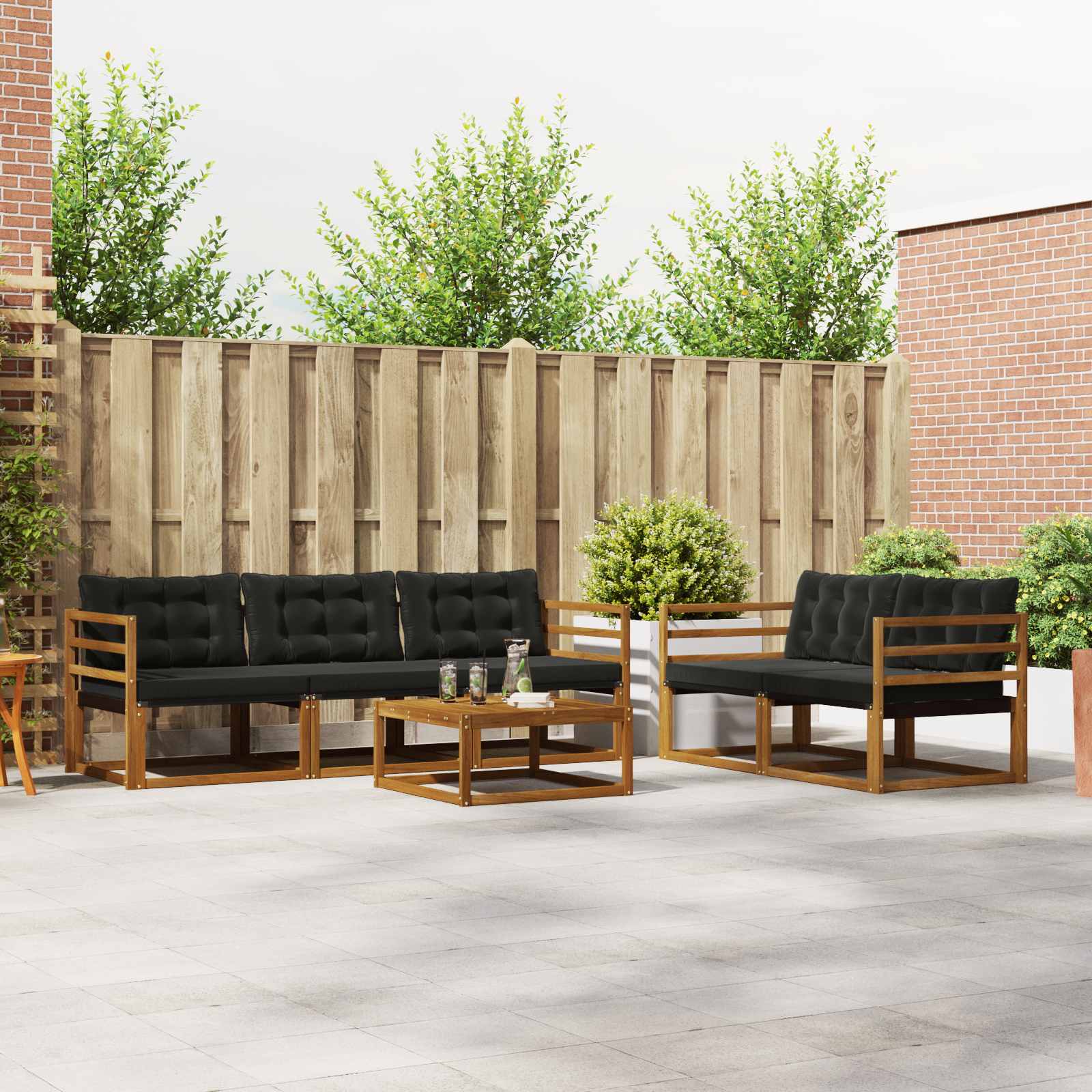 Set de canapele de exterior cu pernă 6 pcs Natural și Negru GartenMobel Dekor