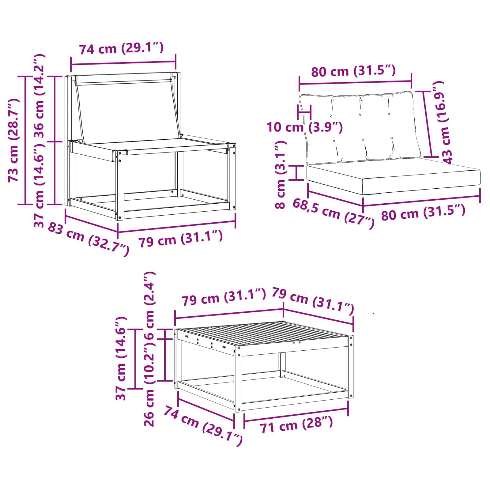 Set de canapele de exterior cu pernă 6 pcs Natural și Negru GartenMobel Dekor