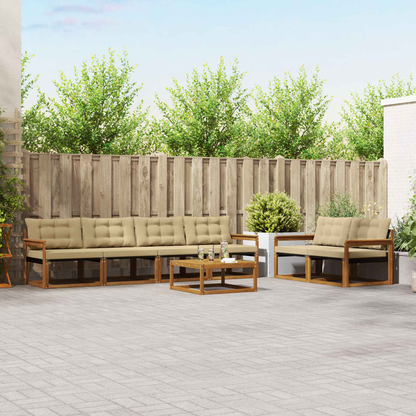 Set de canapele de exterior cu pernă 7 pcs Natural și Bej GartenMobel Dekor