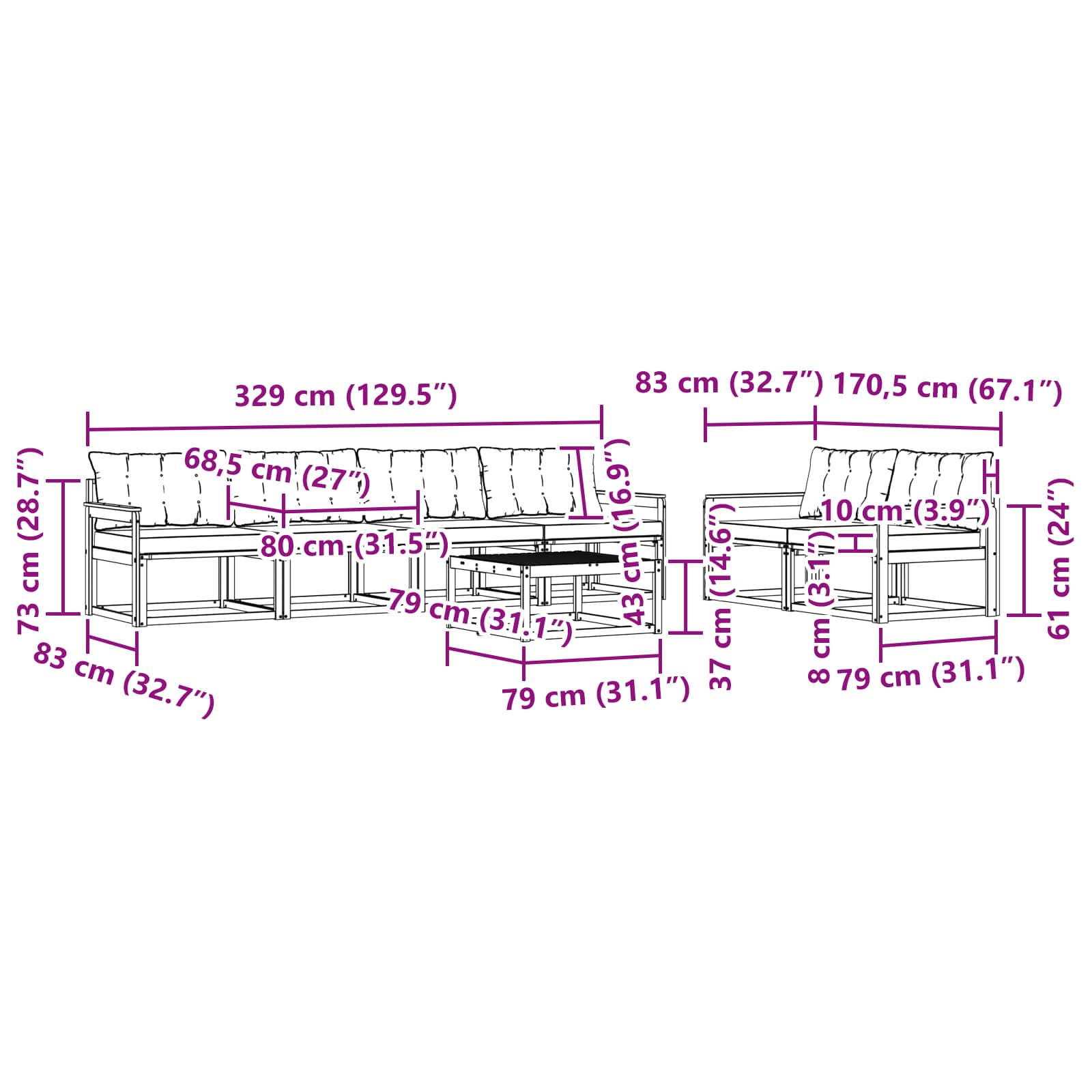 Set de canapele de exterior cu pernă 7 pcs Natural și Bej GartenMobel Dekor