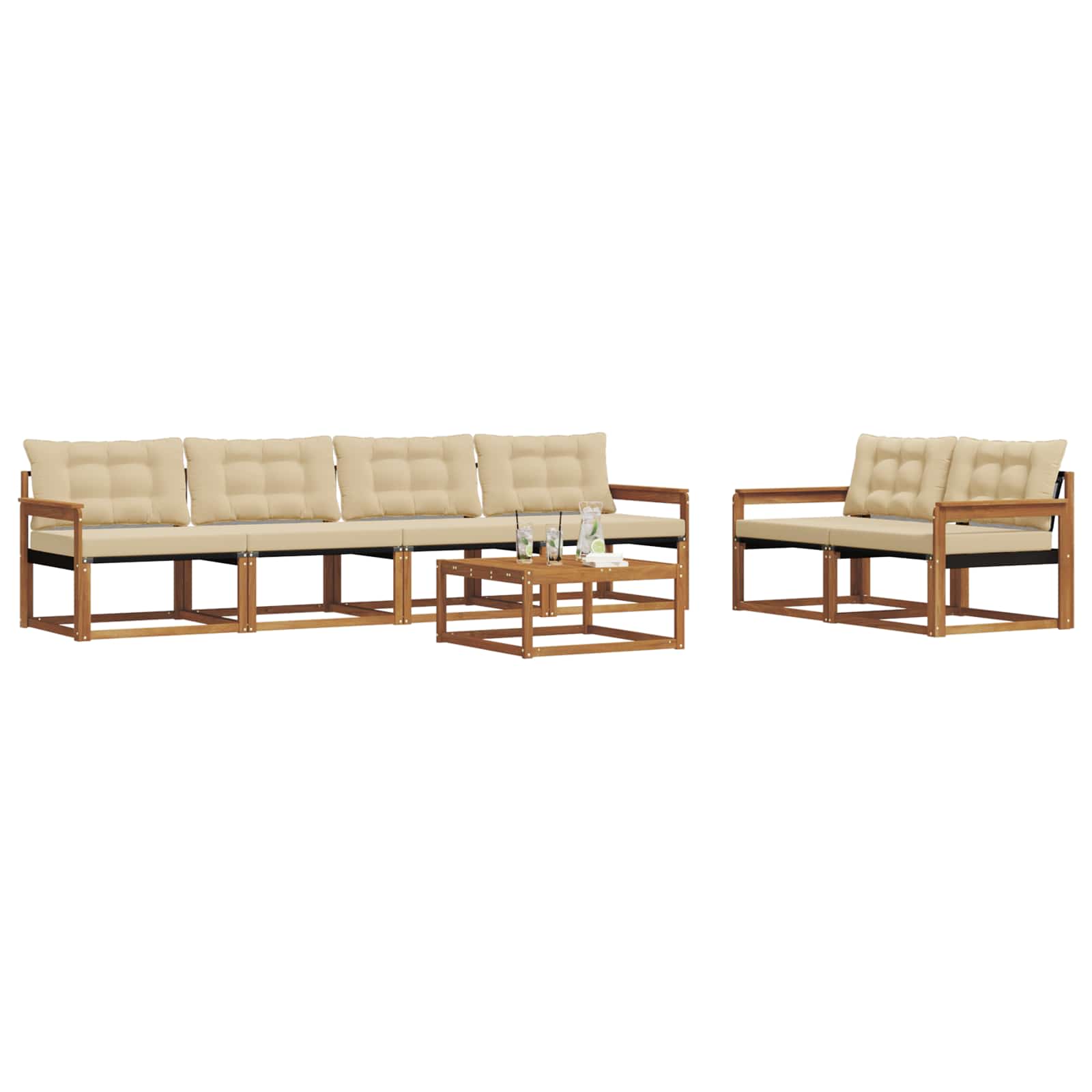 Set de canapele de exterior cu pernă 7 pcs Natural și Bej GartenMobel Dekor