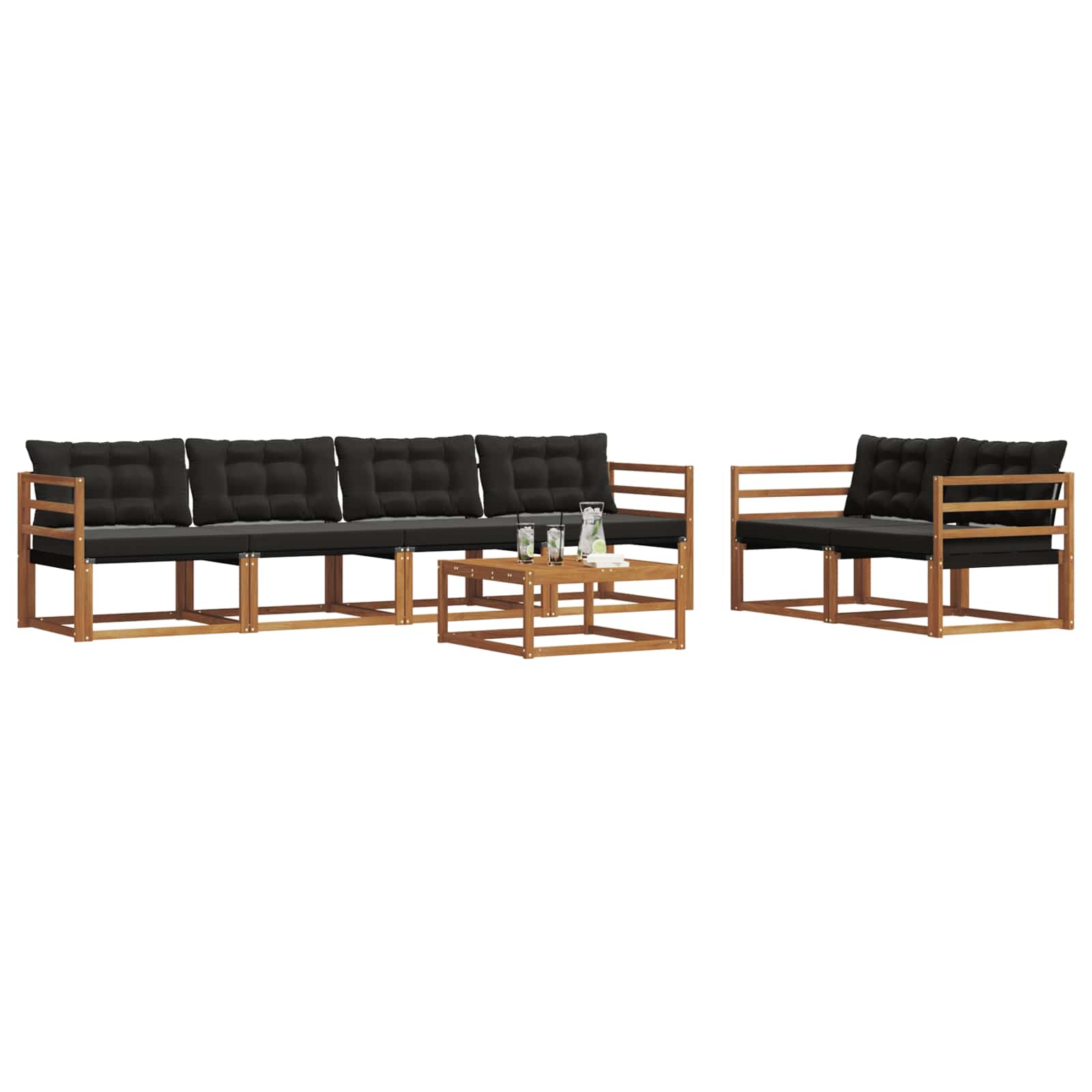 Set de canapele de exterior cu pernă 7 pcs Natural și Negru GartenMobel Dekor