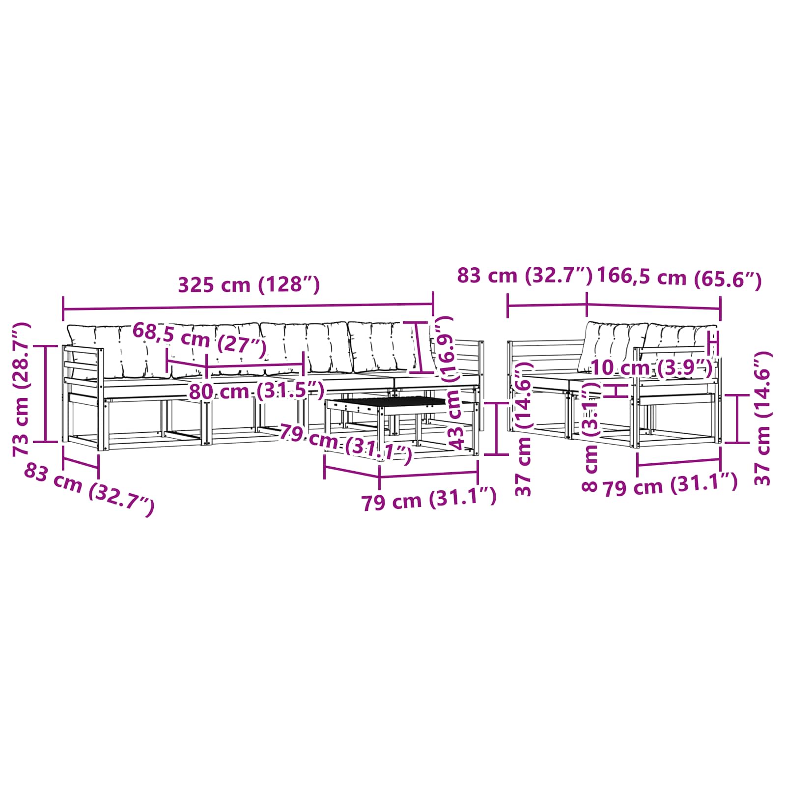 Set de canapele de exterior cu pernă 7 pcs Natural și Negru GartenMobel Dekor