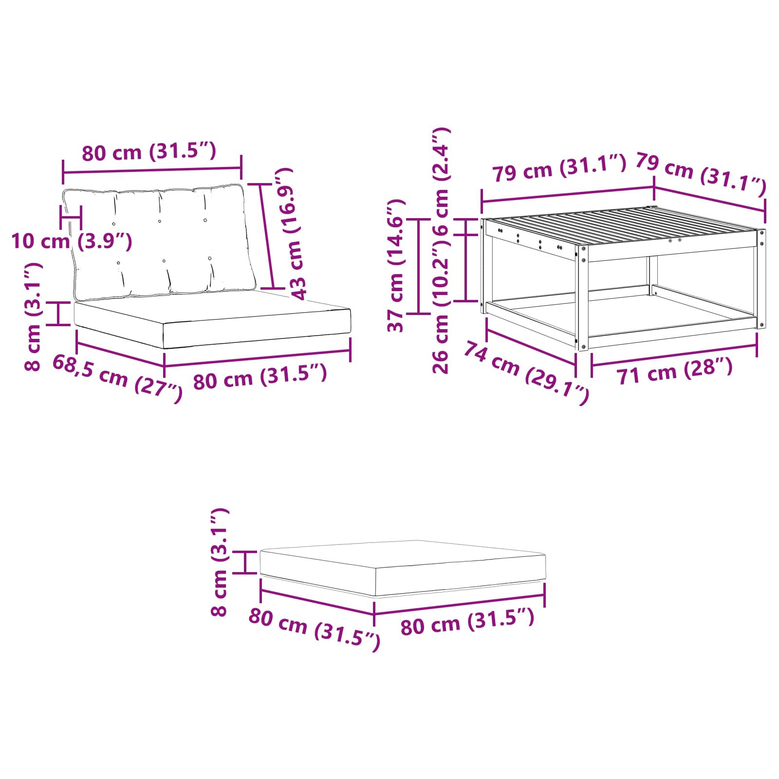 Set de canapele de exterior cu pernă 4 pcs Natural și Bej GartenMobel Dekor