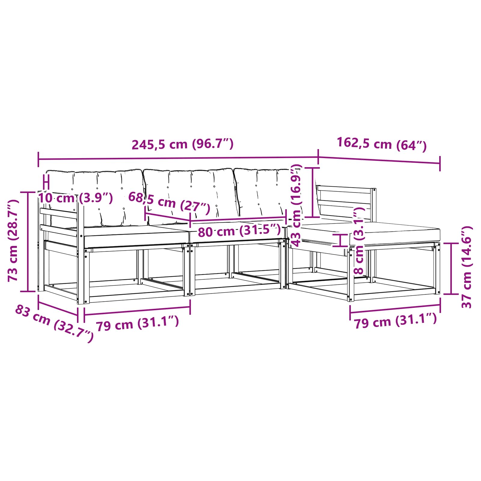 Set de canapele de exterior cu pernă 4 pcs Natural și Bej GartenMobel Dekor