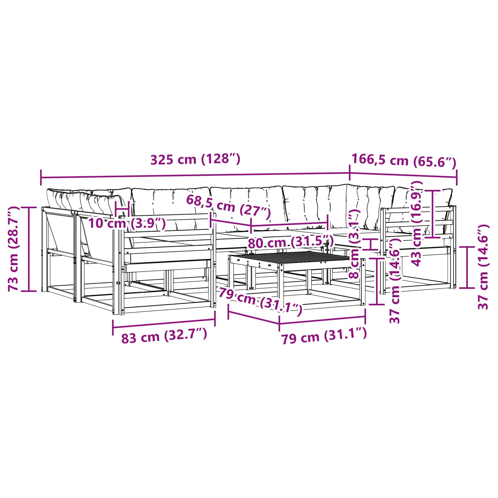 Set de canapele de exterior cu pernă 7 pcs Natural și Bej GartenMobel Dekor