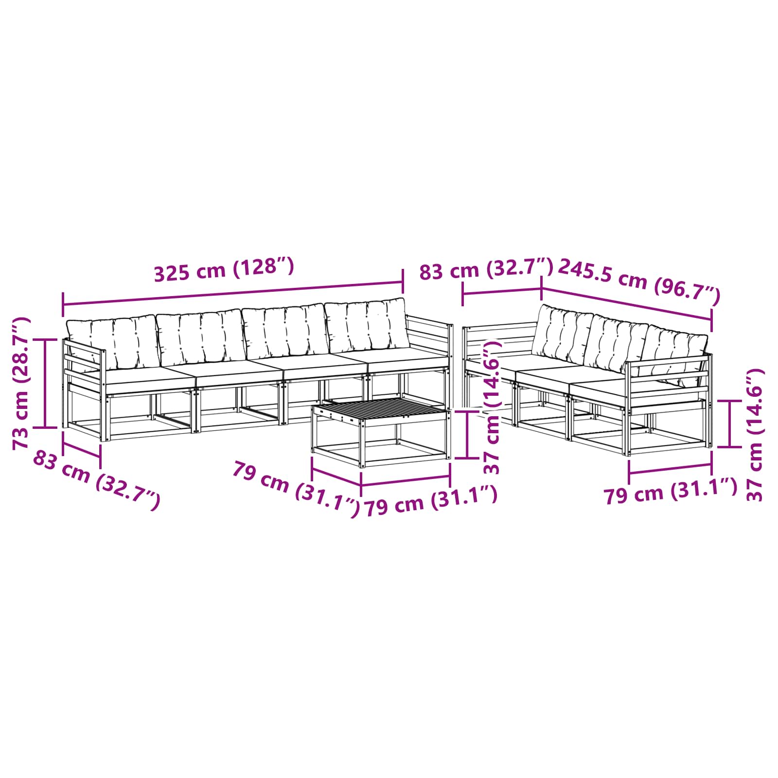 Set de canapele de exterior cu pernă 8 pcs Natural și Negru GartenMobel Dekor
