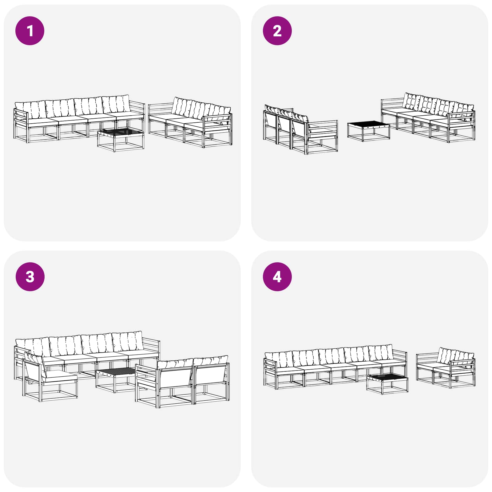 Set de canapele de exterior cu pernă 8 pcs Natural și Negru GartenMobel Dekor