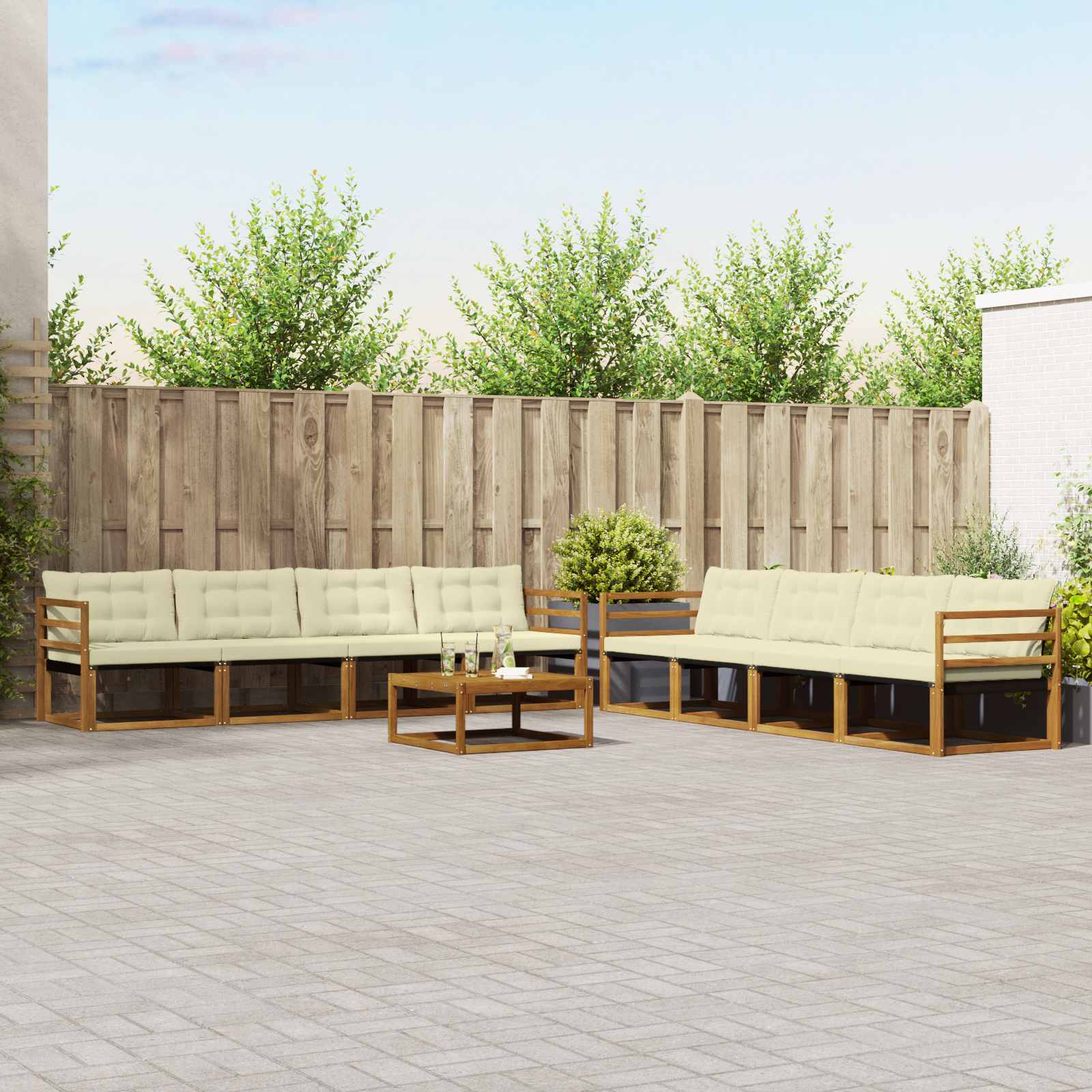 Set de canapele de exterior cu pernă 9 pcs Natural și Crem GartenMobel Dekor