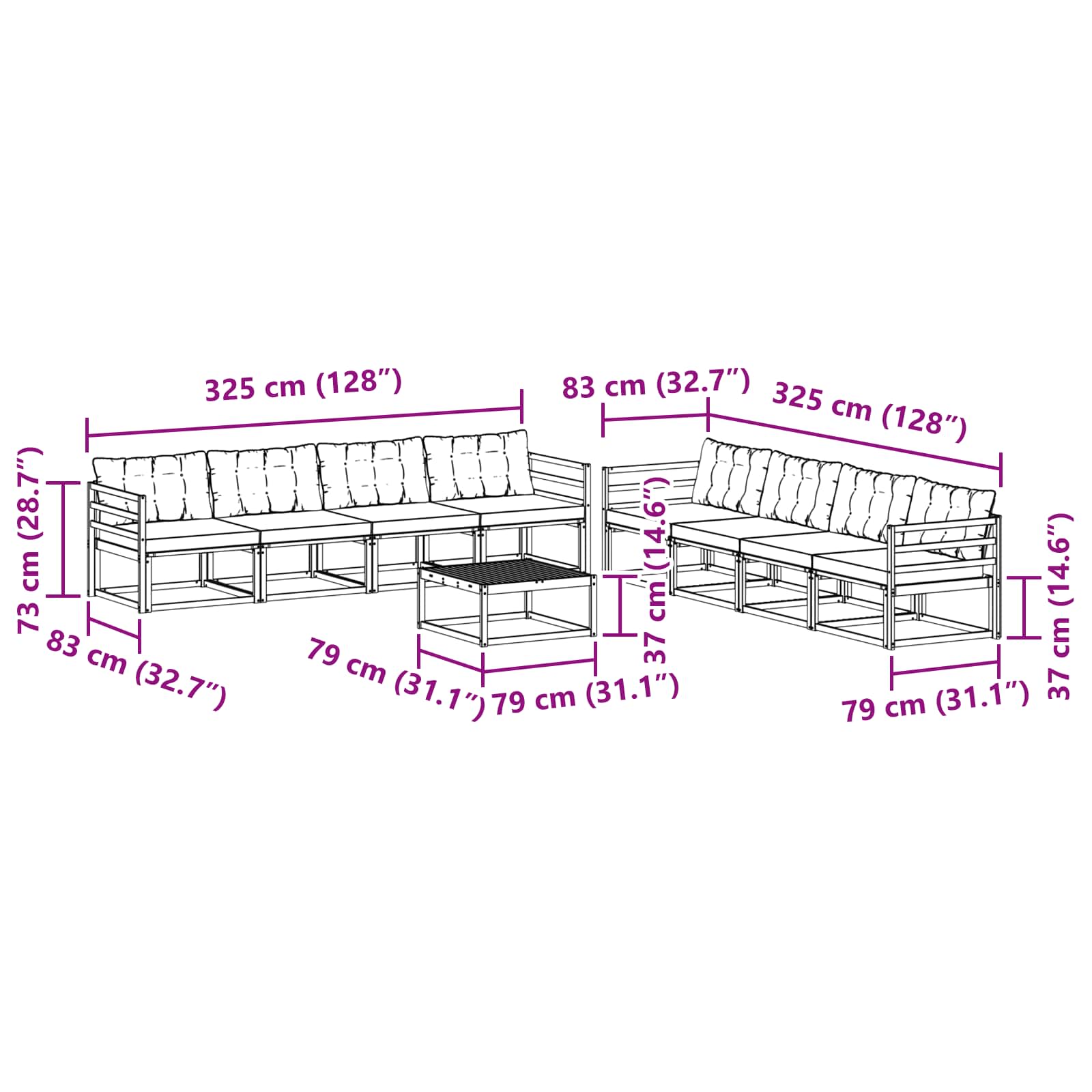 Set de canapele de exterior cu pernă 9 pcs Natural și Crem GartenMobel Dekor