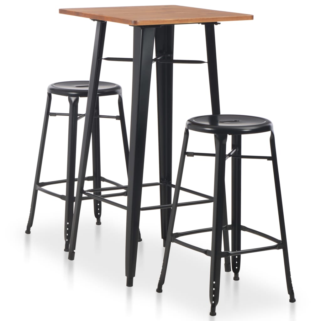 Set mobilier de bar, 3 piese, negru, oțel GartenMobel Dekor