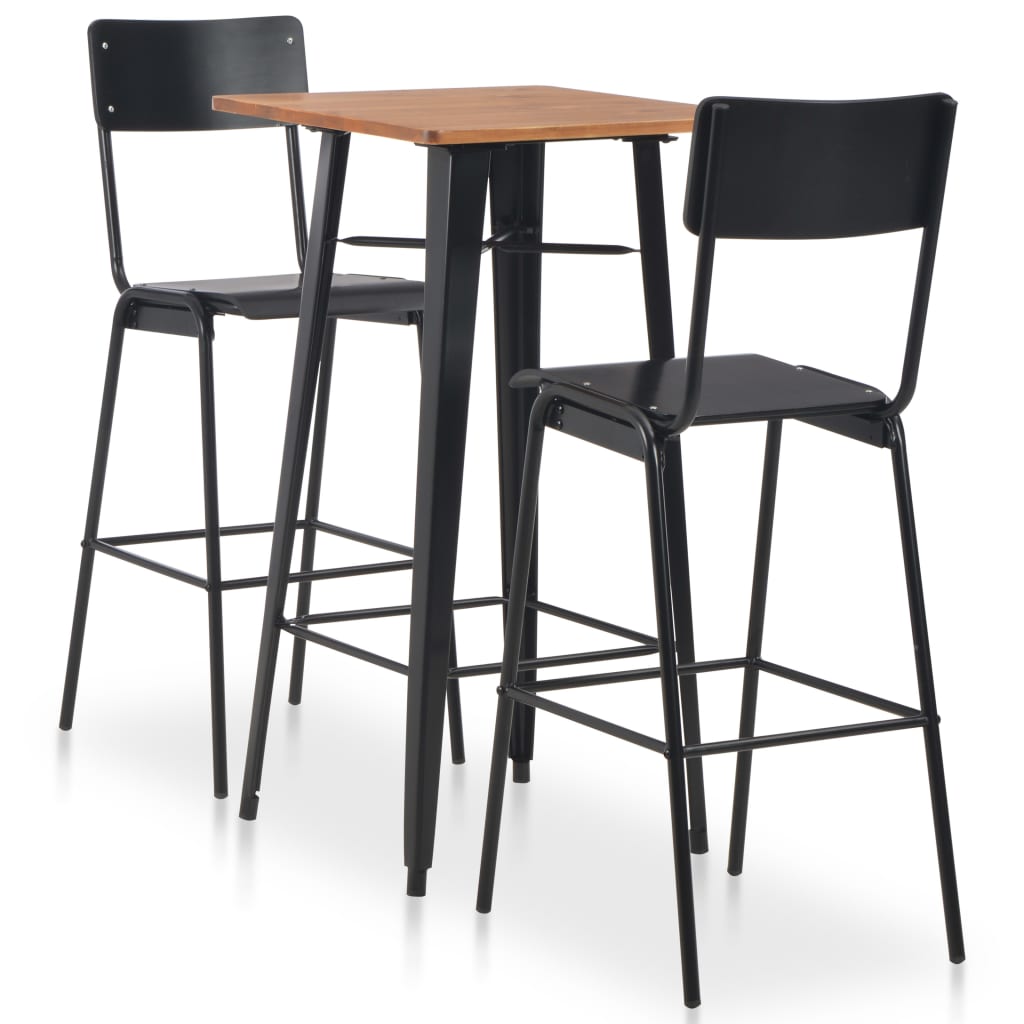 Set mobilier de bar, 3 piese, negru, oțel GartenMobel Dekor