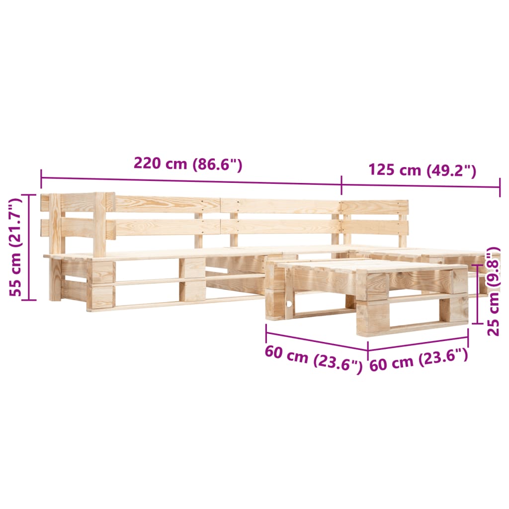 Set mobilier de grădină din paleți, 4 piese, natural, lemn GartenMobel Dekor