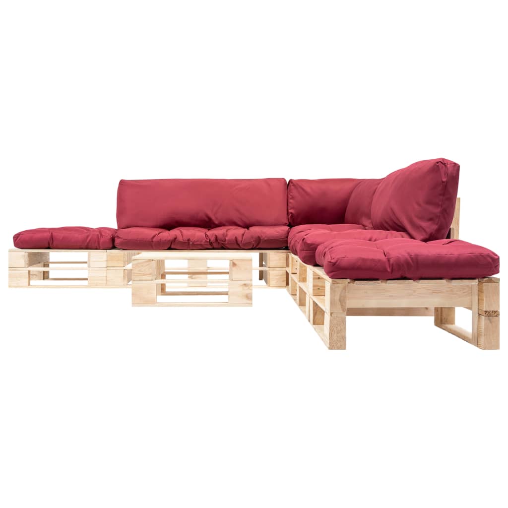Set mobilier de grădină paleți cu perne roșii, 6 piese, lemn GartenMobel Dekor