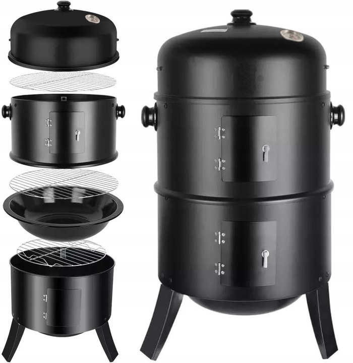 Gratar metalic pe carbuni, inchis pe 3 nivele, cu capac si termometru, 80x44x38cm Household NewTrend