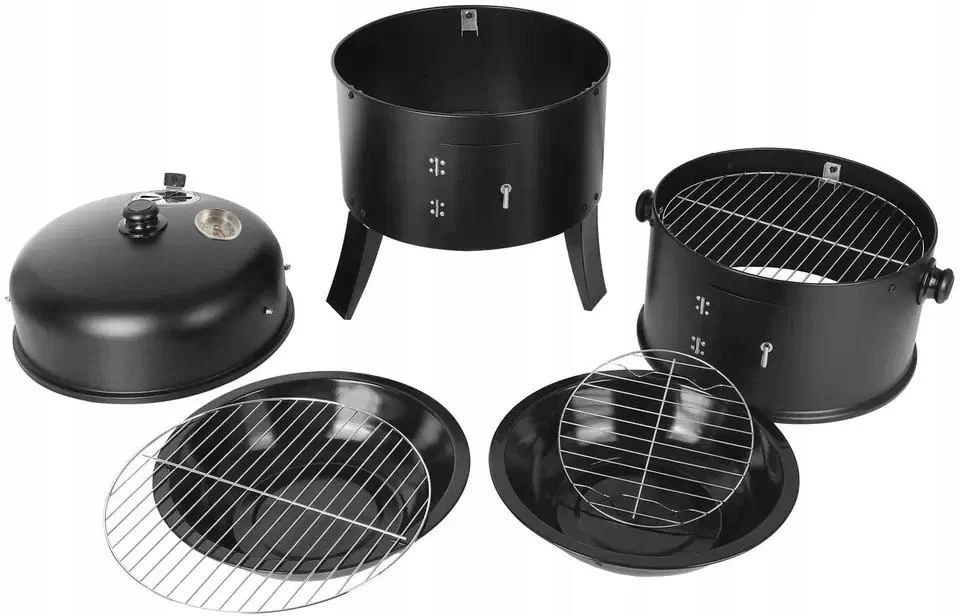 Gratar metalic pe carbuni, inchis pe 3 nivele, cu capac si termometru, 80x44x38cm Household NewTrend