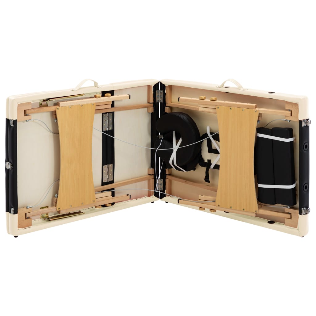 Masă pliabilă de masaj, 3 zone, negru și bej, lemn GartenMobel Dekor