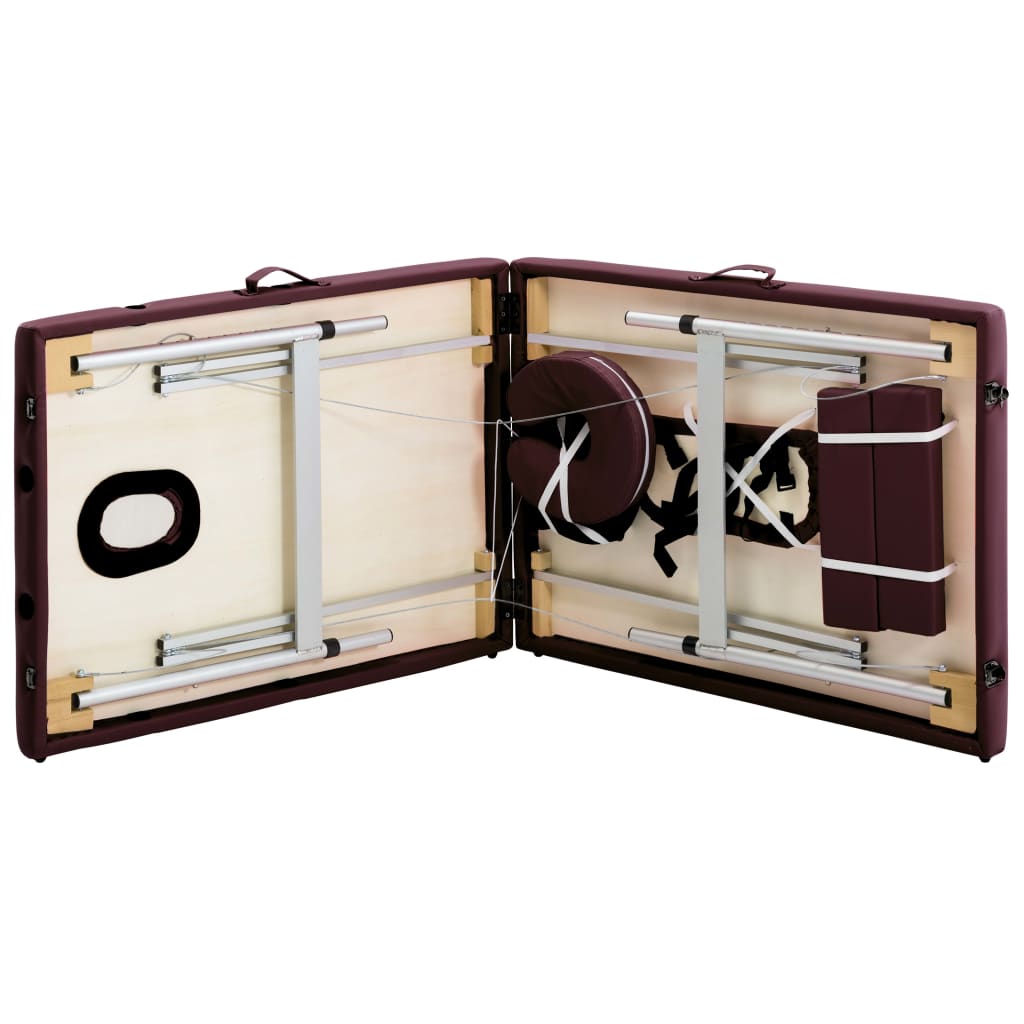 Masă de masaj pliabilă, 2 zone, violet vin, aluminiu GartenMobel Dekor