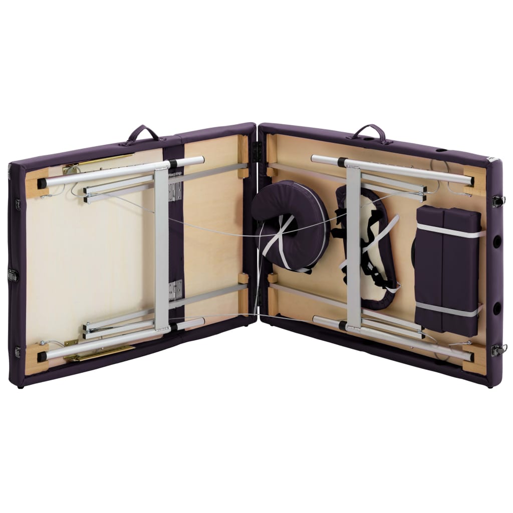 Masă de masaj pliabilă, 3 zone, violet, aluminiu GartenMobel Dekor