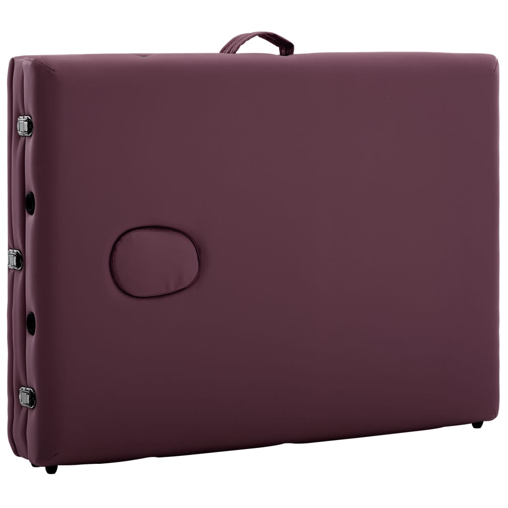 Masă de masaj pliabilă, 3 zone, violet vin, lemn GartenMobel Dekor