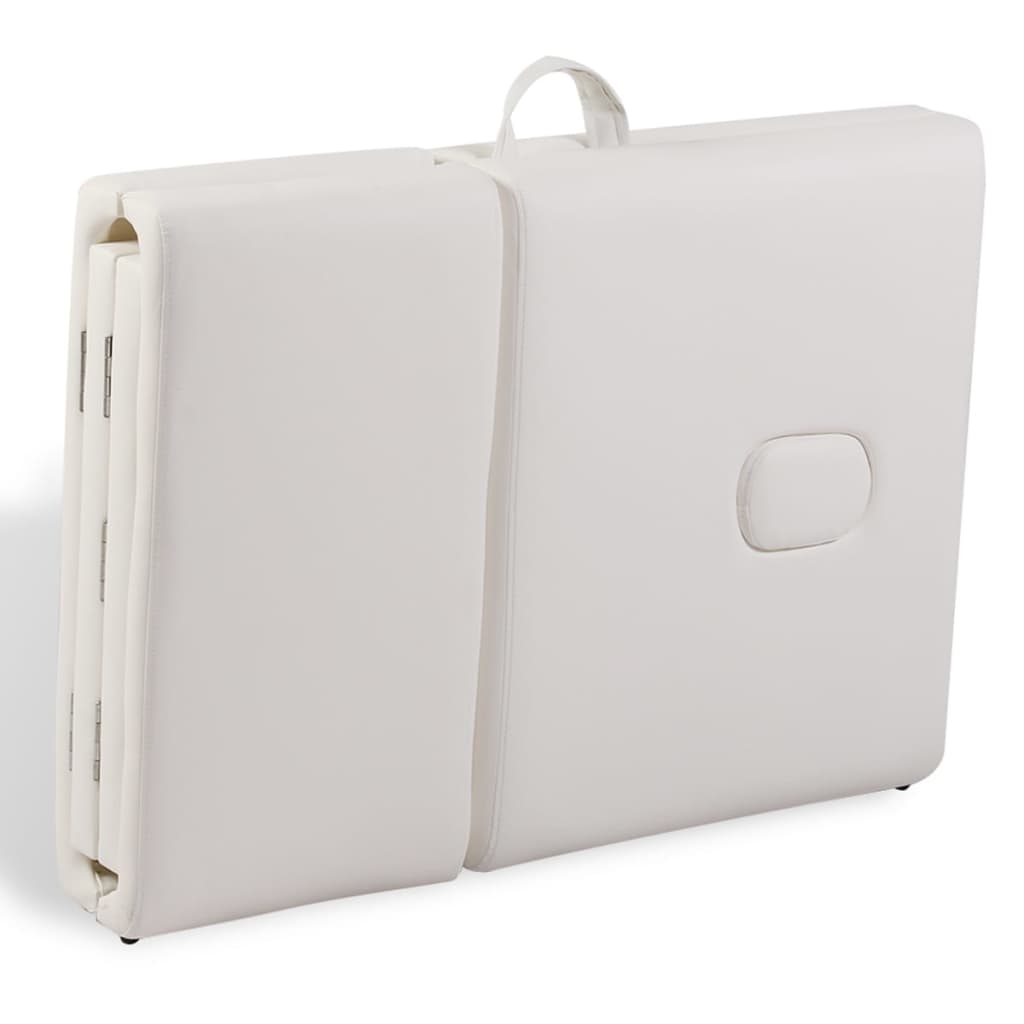 Masă de masaj pliabilă, 4 zone, alb crem, cadru din lemn GartenMobel Dekor