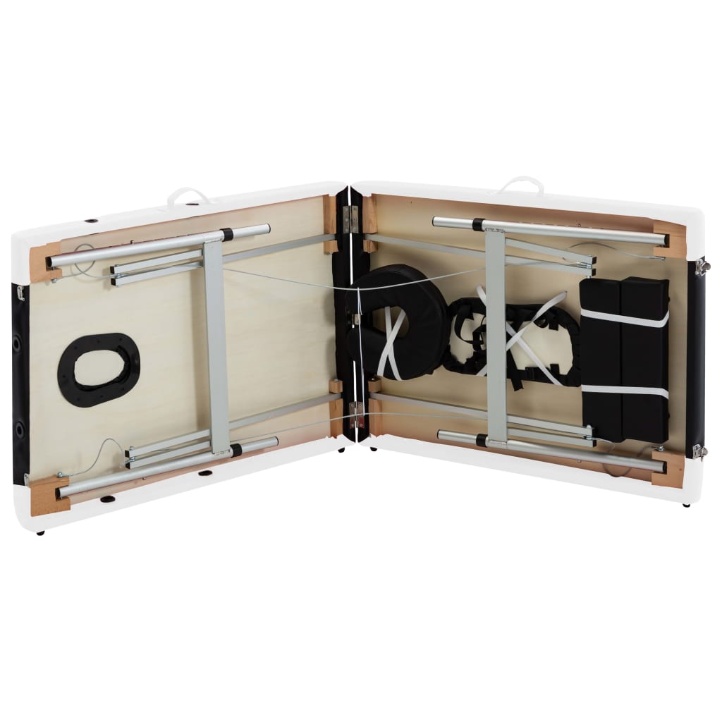 Masă pliabilă de masaj, 2 zone, negru și alb, aluminiu GartenMobel Dekor