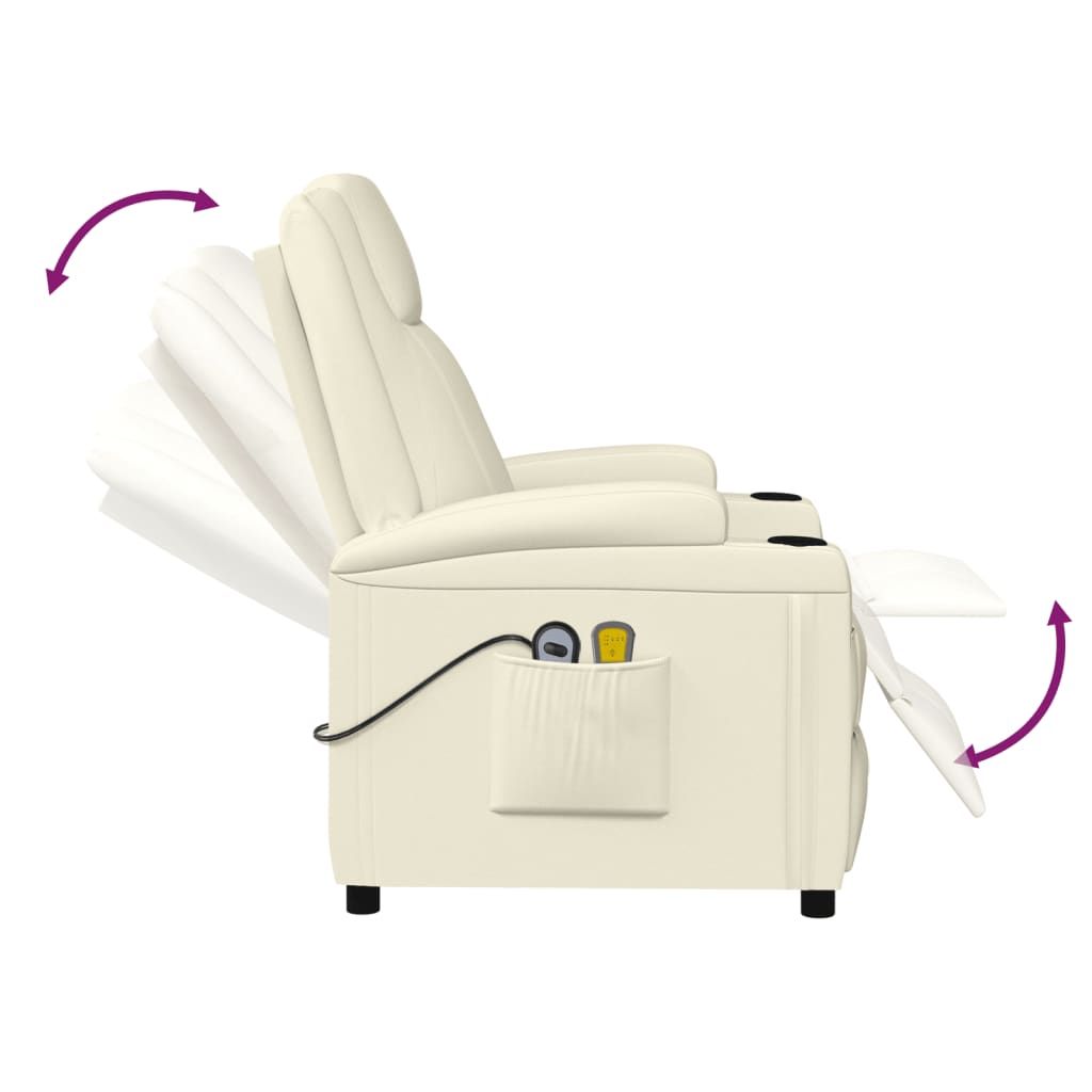 Fotoliu de masaj electric, alb crem, piele ecologică GartenMobel Dekor