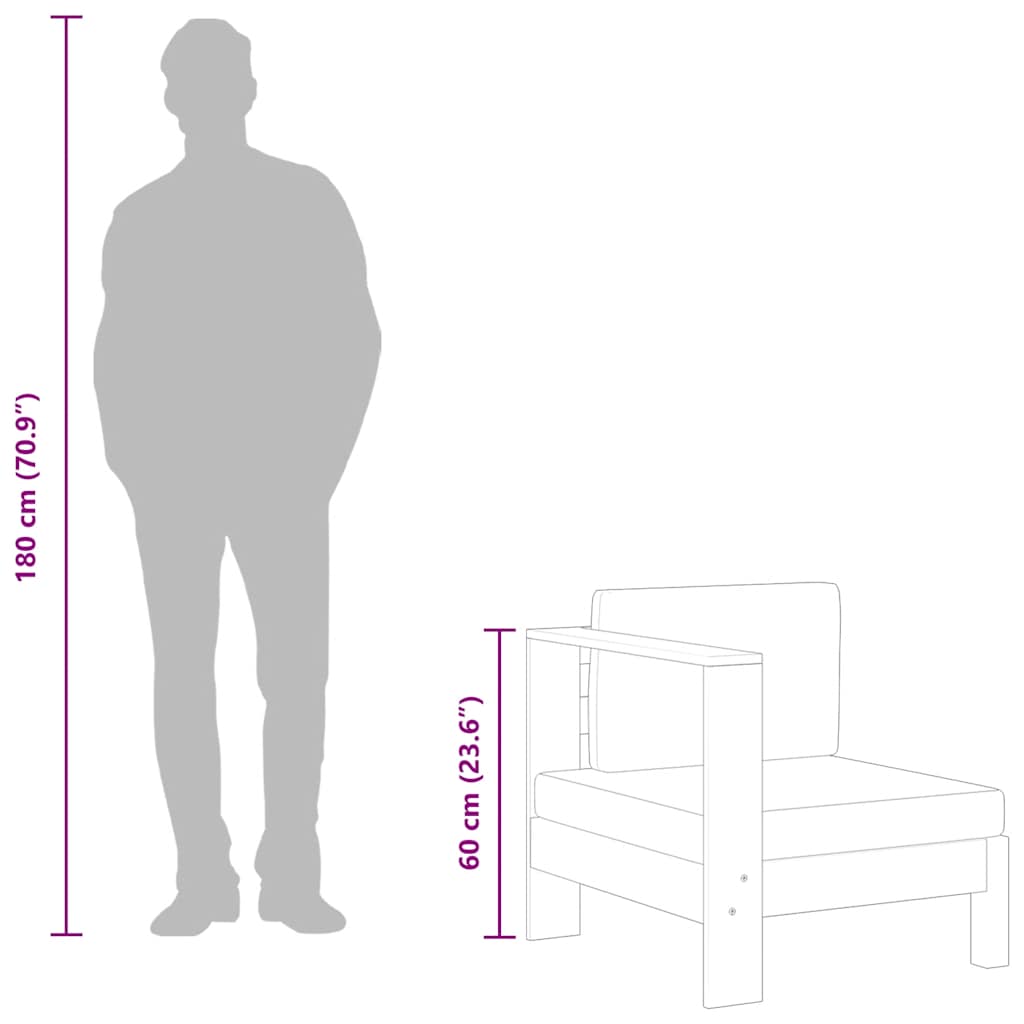 Canapea de mijloc cu 1 cotieră, gri închis, lemn masiv acacia GartenMobel Dekor