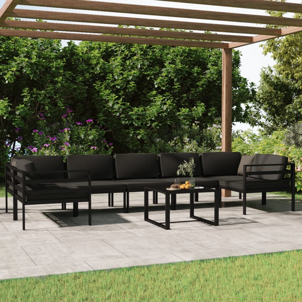 Set mobilier de grădină cu perne, 8 piese, antracit, aluminiu GartenMobel Dekor