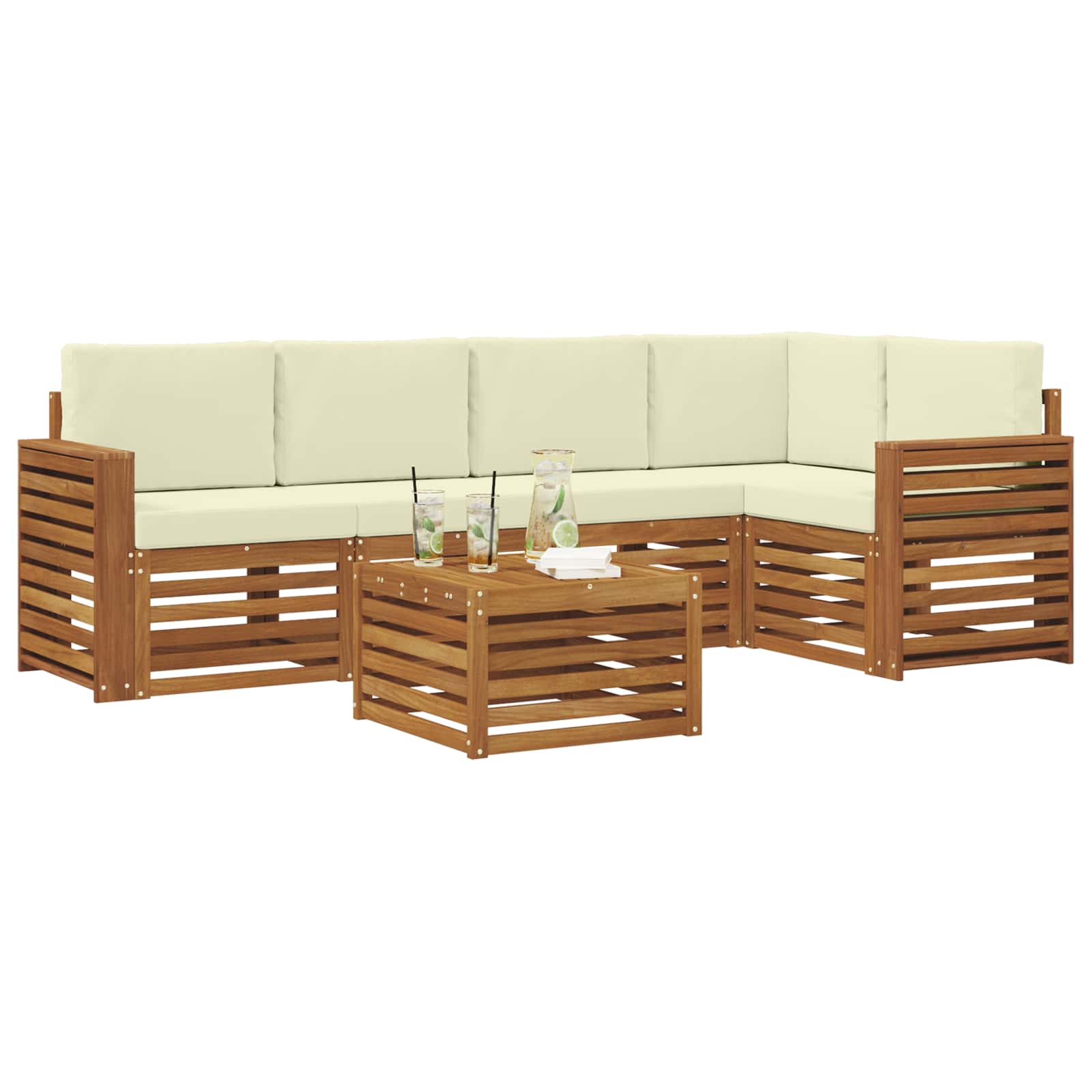 Seturi de canapele 6 pcs Natural și Crem Lemn Solid de Acacia GartenMobel Dekor