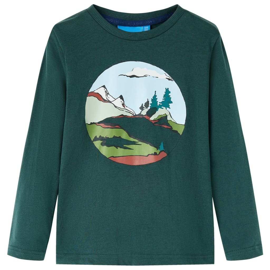 Tricou de copii cu mâneci lungi verde închis 104 GartenMobel Dekor