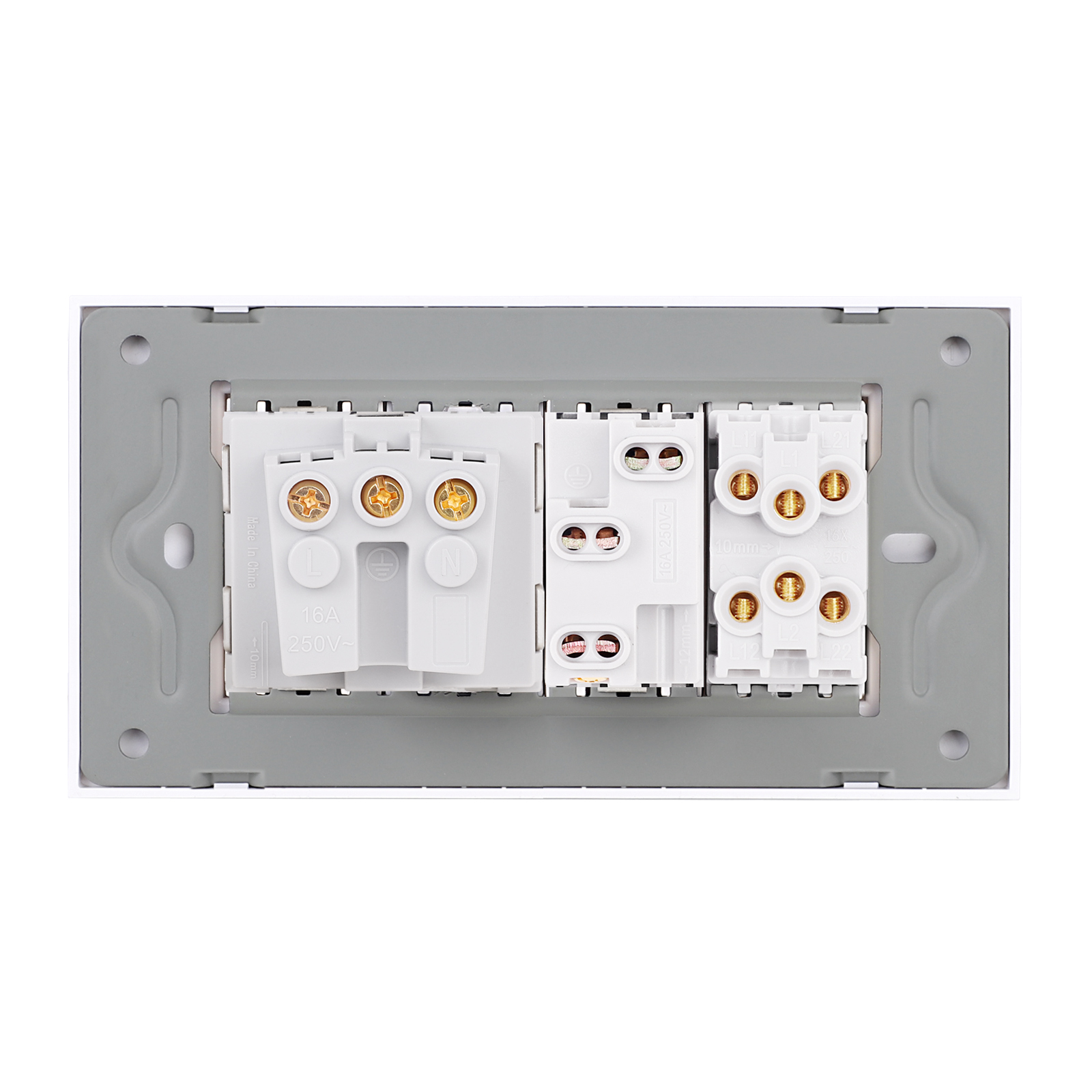 Intrerupator Dublu Cap Scara + Priza Ingusta + Priza Schuko cu Rama din Sticla LUXION, Standard Italian, 4M SmartElectro IntelligentHouse