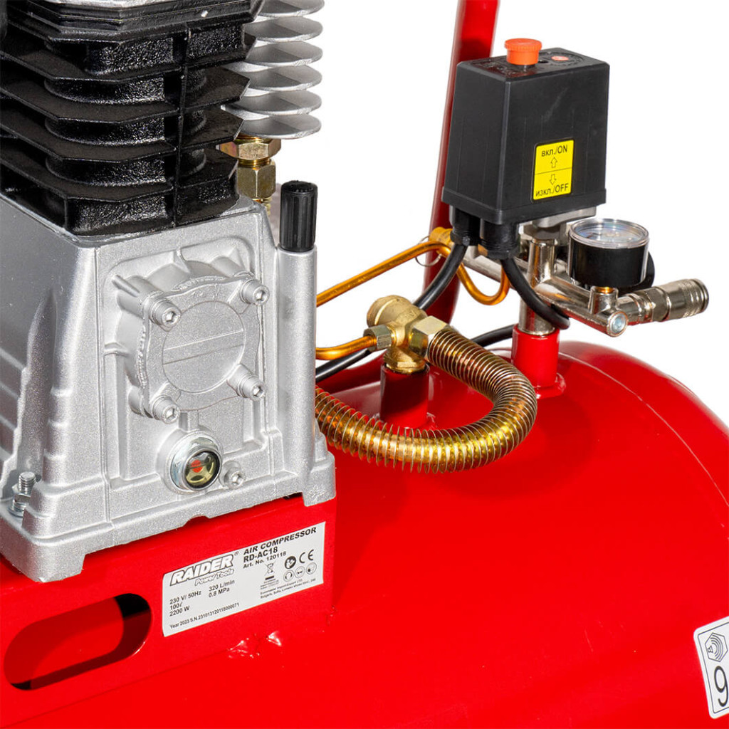 Compresor aer pe curea 100l 2.2kW 320l/min 2pistoane RD-AC18 Raider Power Tools 120118 HardWork ToolsRange