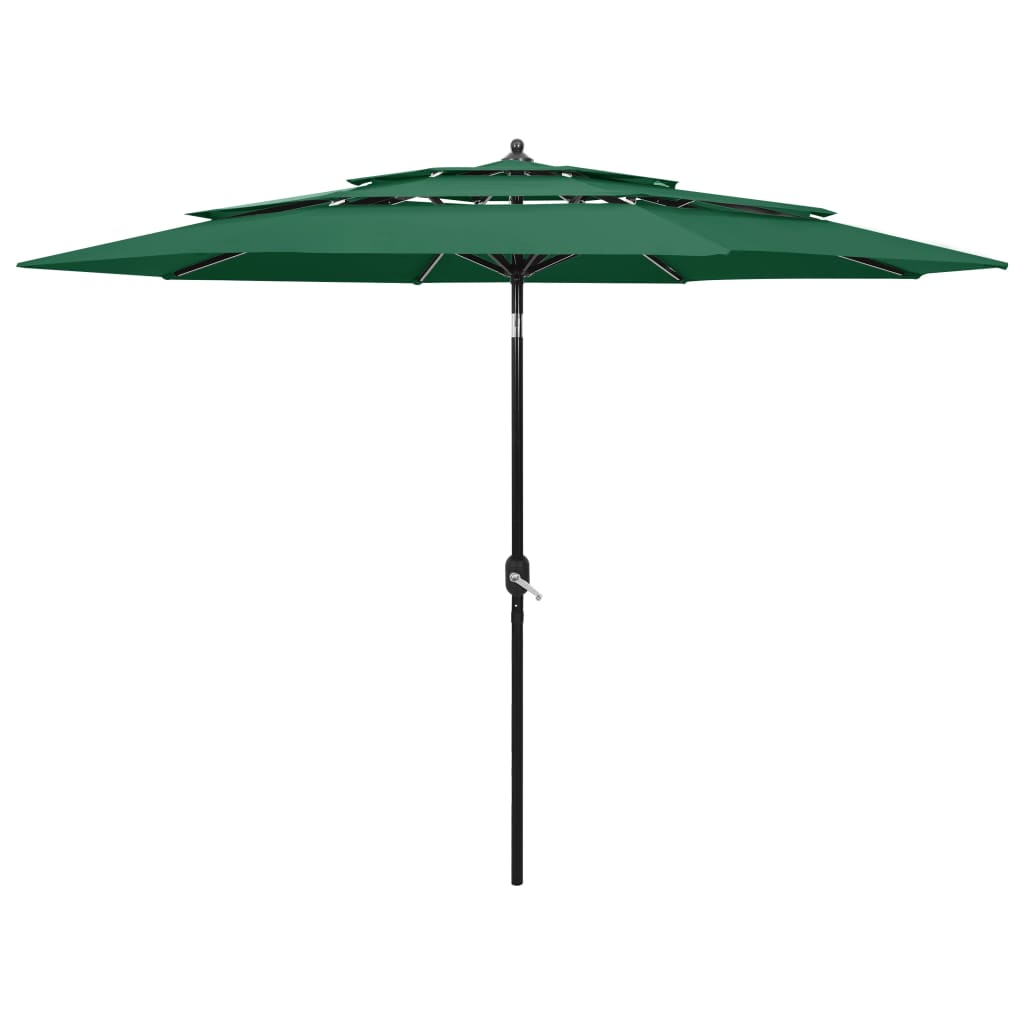 Umbrelă de grădină cu 3 niveluri, stâlp aluminiu, verde, 3 m GartenMobel Dekor