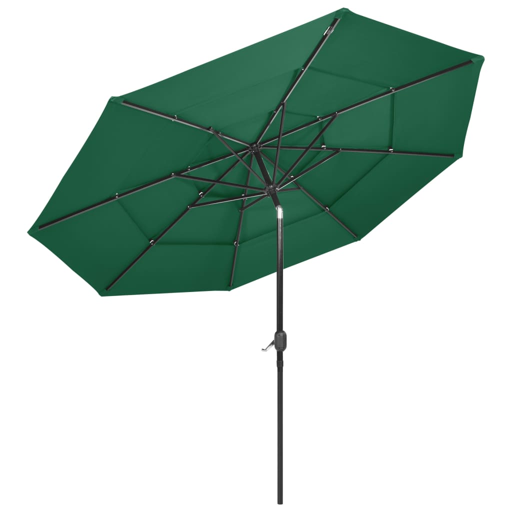 Umbrelă de grădină cu 3 niveluri, stâlp aluminiu, verde, 3 m GartenMobel Dekor