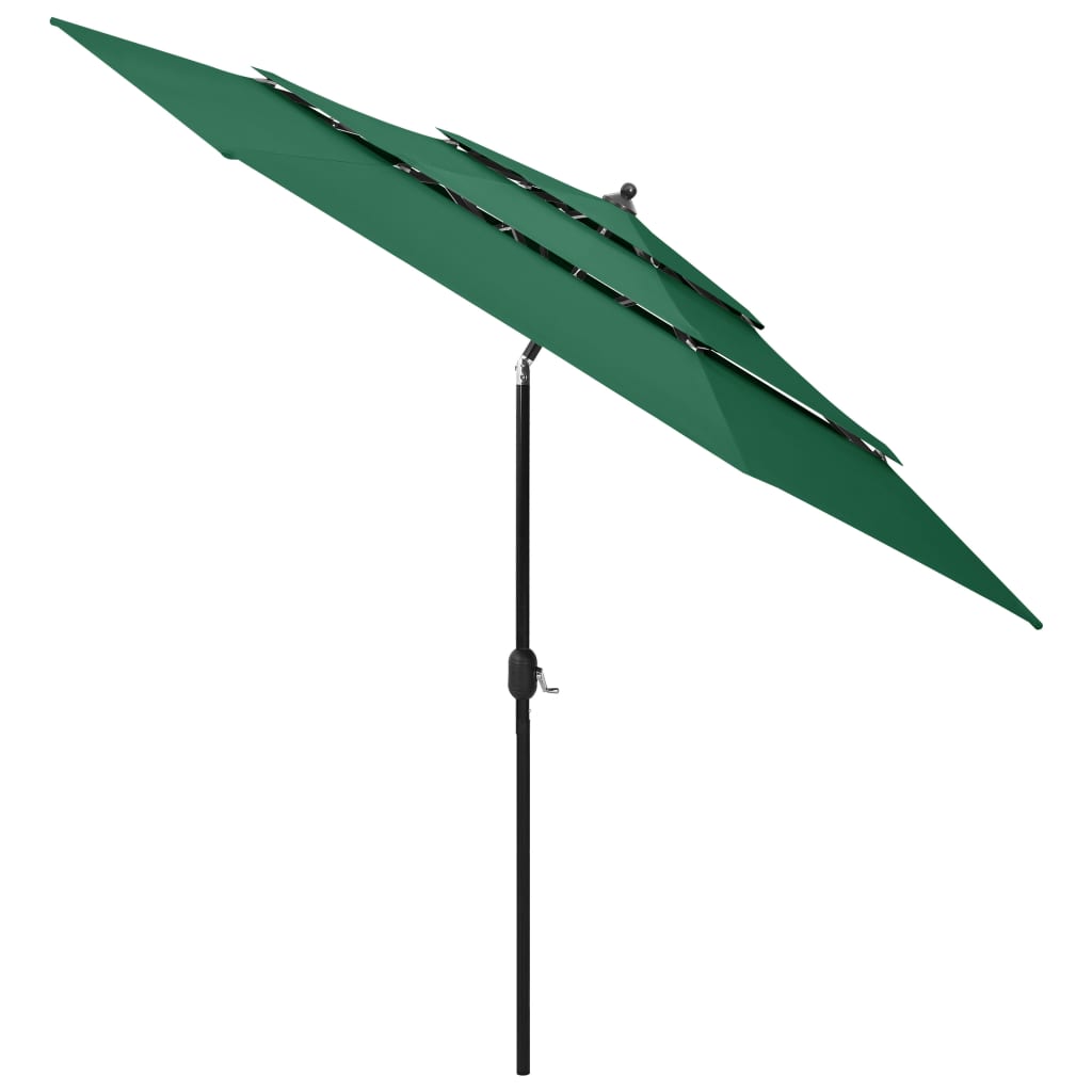 Umbrelă de grădină cu 3 niveluri, stâlp aluminiu, verde, 3 m GartenMobel Dekor