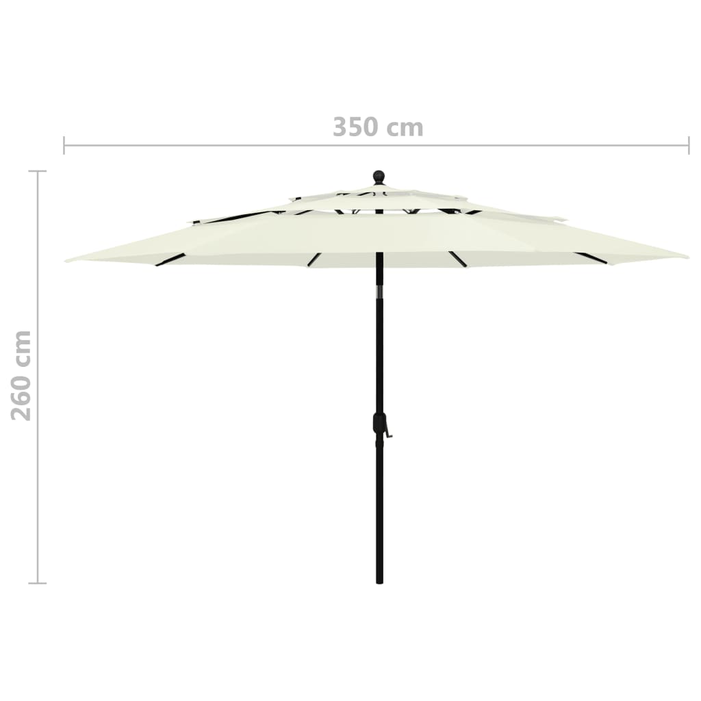 Umbrelă grădină cu 3 niveluri, stâlp aluminiu, nisipiu, 3,5 m GartenMobel Dekor